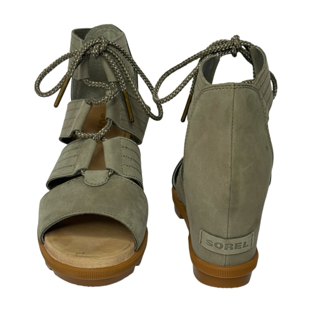 SOREL JOANIE II Lace-Up Wedge‎ Sandals Sage Green Size 9 - Picture 4 of 11